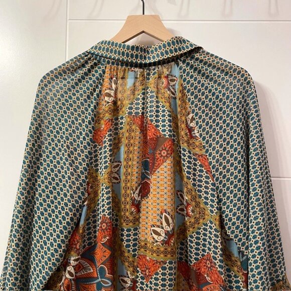 Cato Button Down Retro Patchwork Printed Blouse Size 18/20W Boho Western 70s - Picture 9 of 16